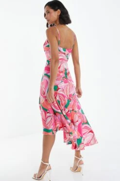 Pink Scarf Print Frill Midi Dress 8 Pink Scarf Print Frill Midi Dress -Glamourista 00100038368 XB