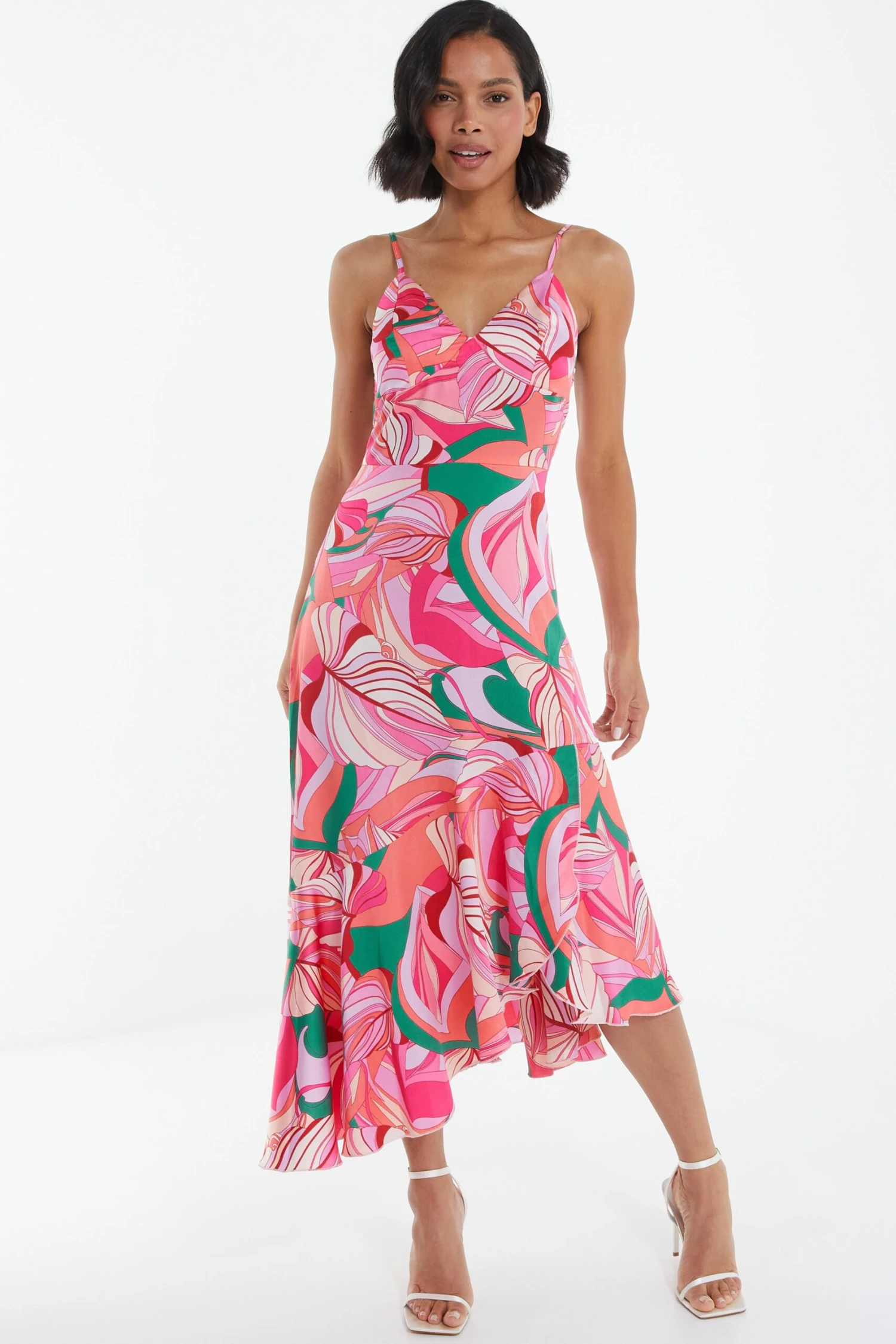 Pink Scarf Print Frill Midi Dress 2 Pink Scarf Print Frill Midi Dress - Image 2