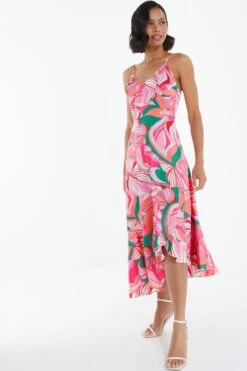 Pink Scarf Print Frill Midi Dress 9 Pink Scarf Print Frill Midi Dress -Glamourista 00100038368 XS