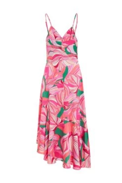 Pink Scarf Print Frill Midi Dress 10 Pink Scarf Print Frill Midi Dress -Glamourista 00100038368 ZB