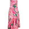 Pink Scarf Print Frill Midi Dress
