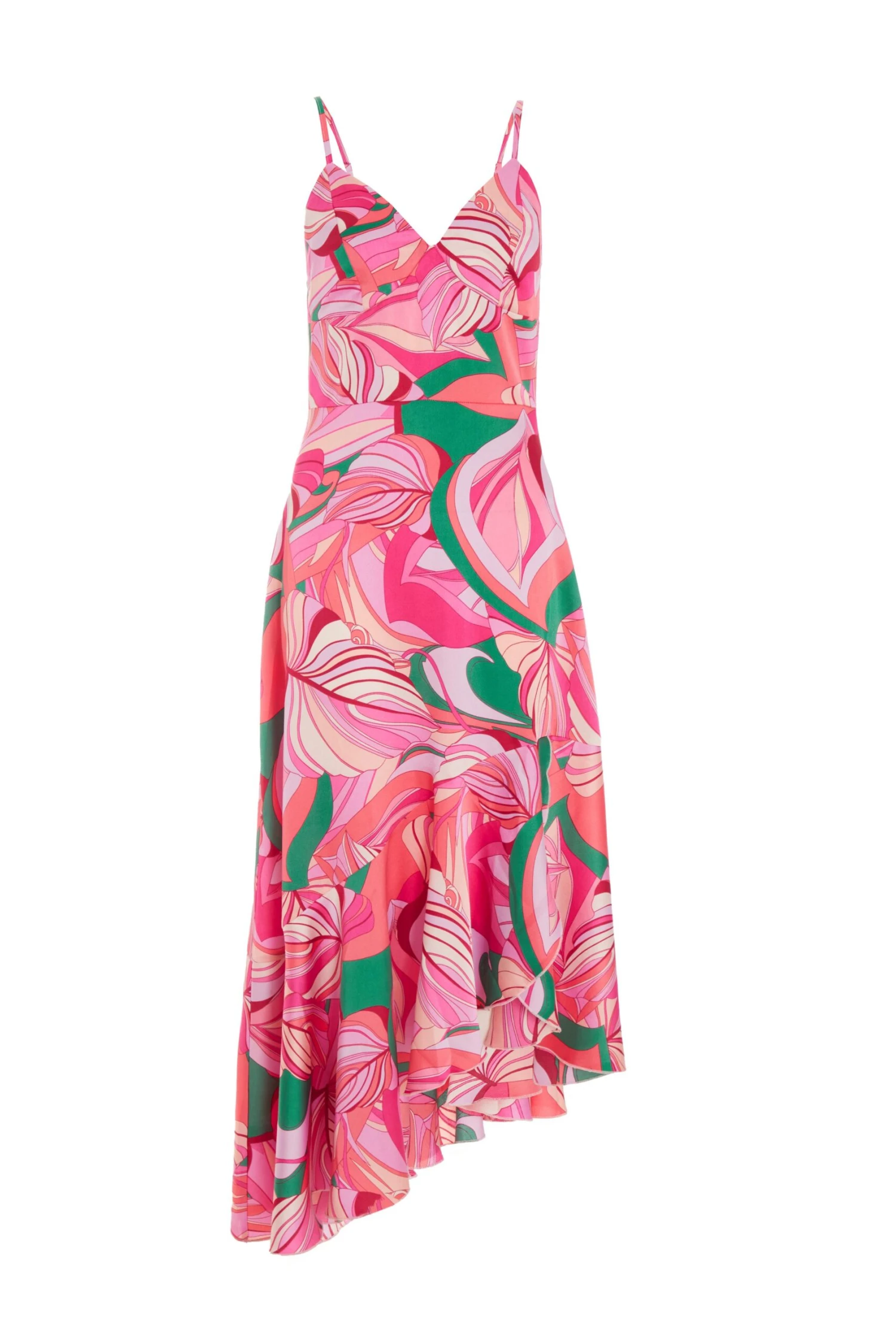Pink Scarf Print Frill Midi Dress 1 Pink Scarf Print Frill Midi Dress