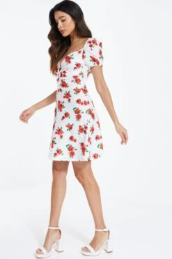 White Rose Print Mini Dress 9 White Rose Print Mini Dress -Glamourista 00100038382 XS