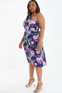 Curve Navy Floral Halter Neck Midi Dress -Glamourista 00100038383 XS
