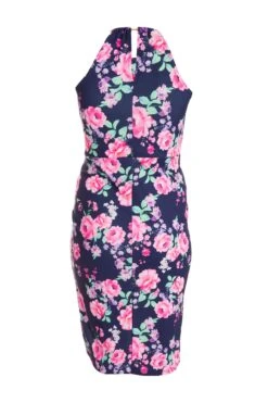 Curve Navy Floral Halter Neck Midi Dress -Glamourista 00100038383 ZB