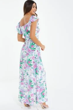 Petite White Floral Split Maxi Dress 8 Petite White Floral Split Maxi Dress -Glamourista 00100038395 XB