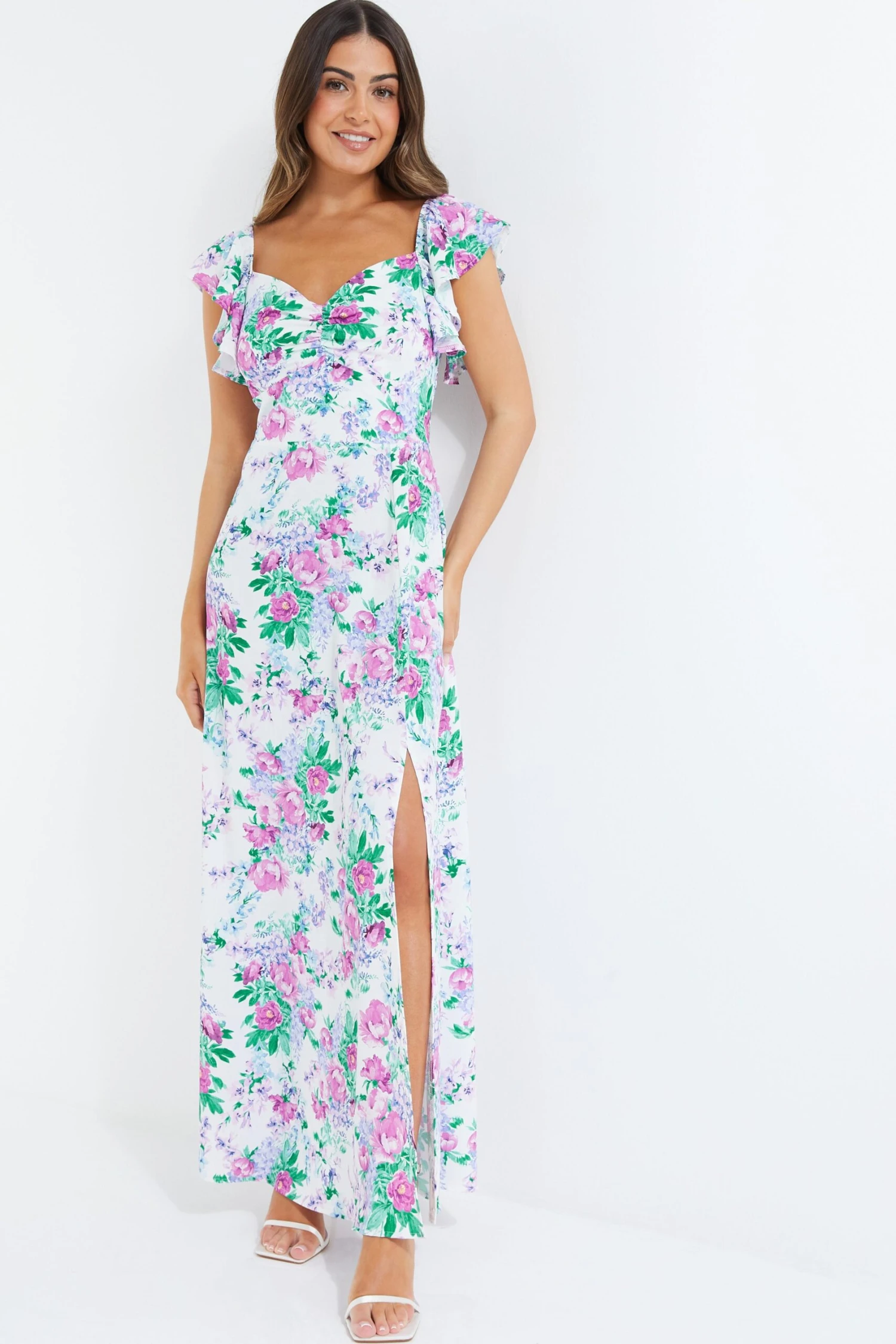 Petite White Floral Split Maxi Dress 2 Petite White Floral Split Maxi Dress - Image 2