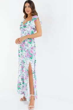Petite White Floral Split Maxi Dress 9 Petite White Floral Split Maxi Dress -Glamourista 00100038395 XS