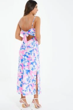 Petite Blue Floral Tie Back Midi Dress -Glamourista 00100038397 XB