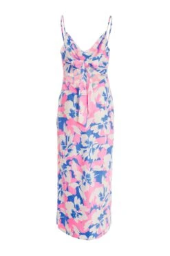 Petite Blue Floral Tie Back Midi Dress -Glamourista 00100038397 ZB