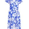 Petite Royal Blue Floral Dip Hem Midi Dress