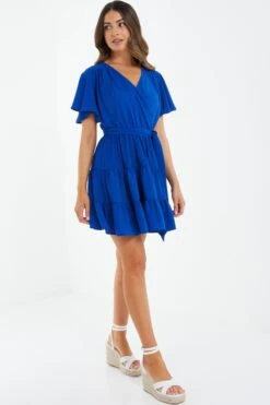 Petite Royal Blue Wrap Skater Dress -Glamourista 00100038402 XS