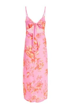 Pink Floral Print Tie Back Midi Dress 10 Pink Floral Print Tie Back Midi Dress -Glamourista 00100038433 ZB