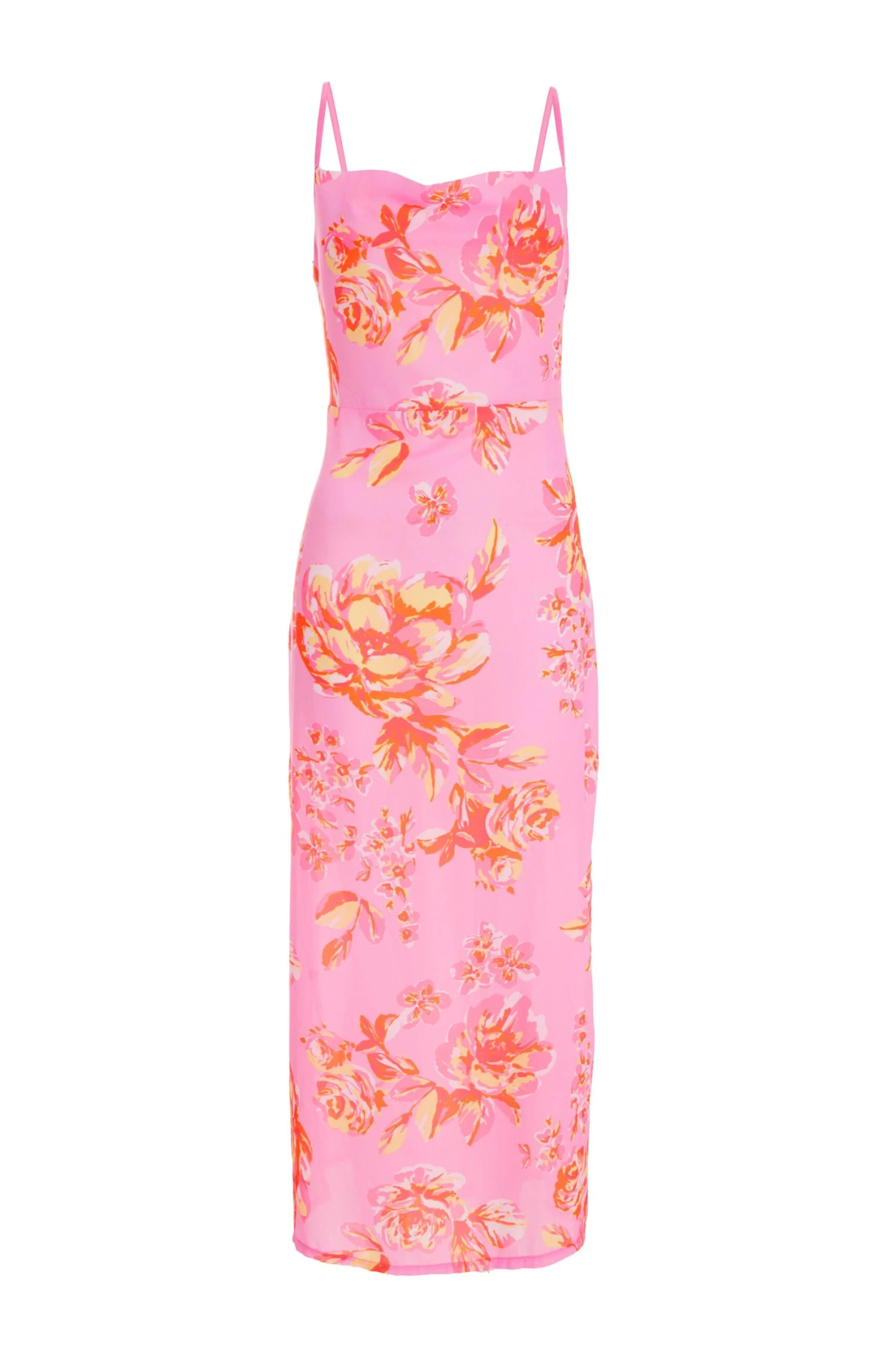 Pink Floral Print Tie Back Midi Dress 1 Pink Floral Print Tie Back Midi Dress