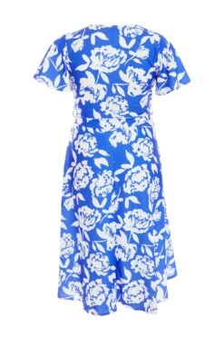 Curve Royal Blue Floral Dip Hem Midi Dress -Glamourista 00100038445 ZB