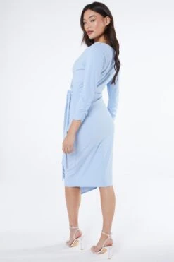 Light Blue Wrap Tie Midi Dress 8 Light Blue Wrap Tie Midi Dress -Glamourista 00100038461 XB