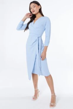 Light Blue Wrap Tie Midi Dress 9 Light Blue Wrap Tie Midi Dress -Glamourista 00100038461 XS