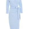 Light Blue Wrap Tie Midi Dress
