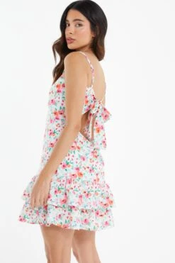 White Ditsy Floral Frill Mini Dress -Glamourista 00100038464 XB