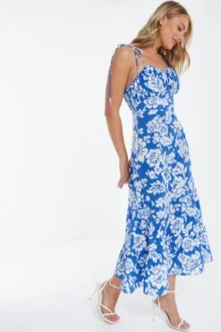 Blue Floral Strappy Midi Dress -Glamourista 00100038468 XS