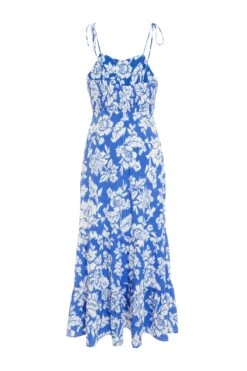 Blue Floral Strappy Midi Dress -Glamourista 00100038468 ZB