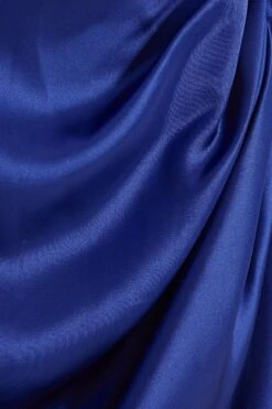 Navy Satin Ruched Bardot Midi Dress -Glamourista 00100038472 ZS