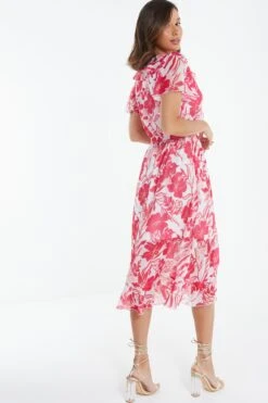 Pink Floral Frill Hem Wrap Midi Dress -Glamourista 00100038514 XB