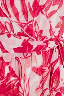 Pink Floral Frill Hem Wrap Midi Dress -Glamourista 00100038514 ZS