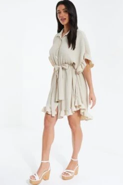 Stone Oversized Pleated Shirt Dress -Glamourista 00100038565 XS