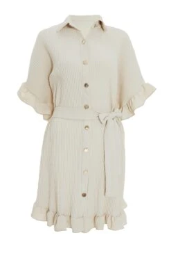 Stone Oversized Pleated Shirt Dress