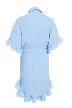 Blue Oversized Pleated Shirt Dress -Glamourista 00100038566 ZB