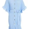 Blue Oversized Pleated Shirt Dress