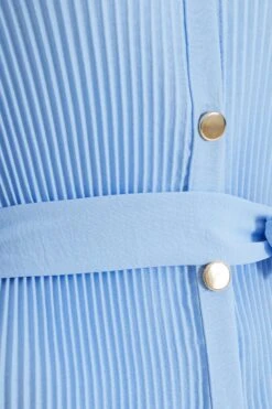 Blue Oversized Pleated Shirt Dress -Glamourista 00100038566 ZS