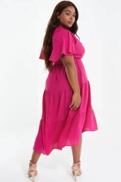 Curve Pink Wrap Tiered Dip Hem Dress -Glamourista 00100038575 XB