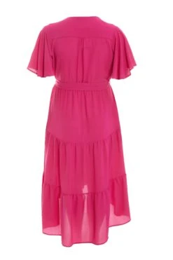 Curve Pink Wrap Tiered Dip Hem Dress -Glamourista 00100038575 ZB
