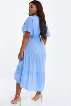 Curve Blue Wrap Tiered Dip Hem Dress -Glamourista 00100038577 XB