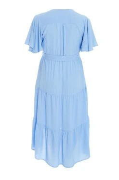 Curve Blue Wrap Tiered Dip Hem Dress -Glamourista 00100038577 ZB