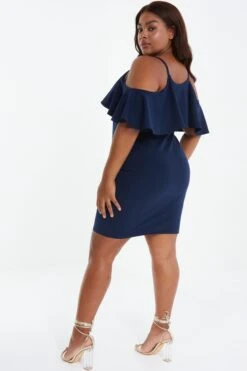 Curve Navy Frill Midi Dress -Glamourista 00100038578 XB