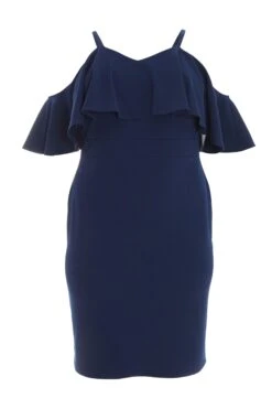 Curve Navy Frill Midi Dress
