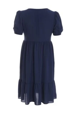 Curve Navy Tiered Puff Sleeve Midi Dress -Glamourista 00100038584 ZB