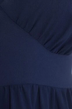 Curve Navy Tiered Puff Sleeve Midi Dress -Glamourista 00100038584 ZS