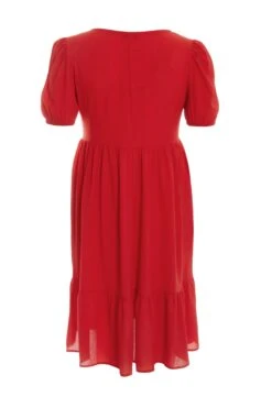 Curve Red Tiered Puff Sleeve Midi Dress -Glamourista 00100038585 ZB