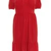 Curve Red Tiered Puff Sleeve Midi Dress