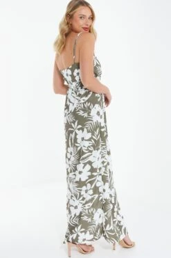 Khaki Tropical Print Maxi Dress -Glamourista 00100038590 XB