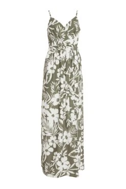 Khaki Tropical Print Maxi Dress