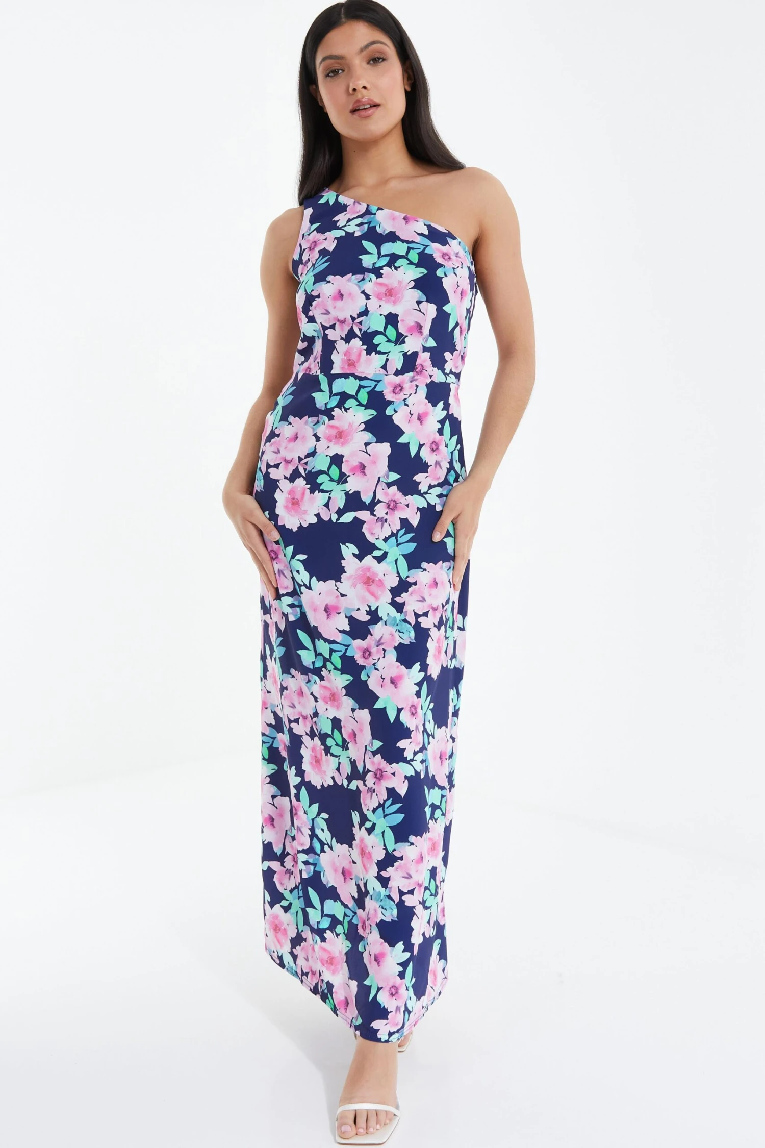 Navy Floral One Shoulder Maxi Dress 2 Navy Floral One Shoulder Maxi Dress - Image 2