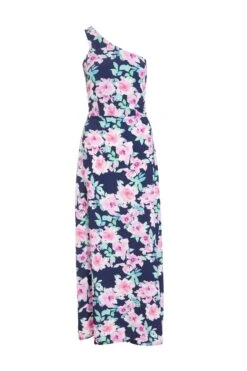Navy Floral One Shoulder Maxi Dress