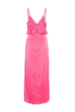 Pink Satin Frill Slip Midi Dress 10 Pink Satin Frill Slip Midi Dress -Glamourista 00100038602 ZB