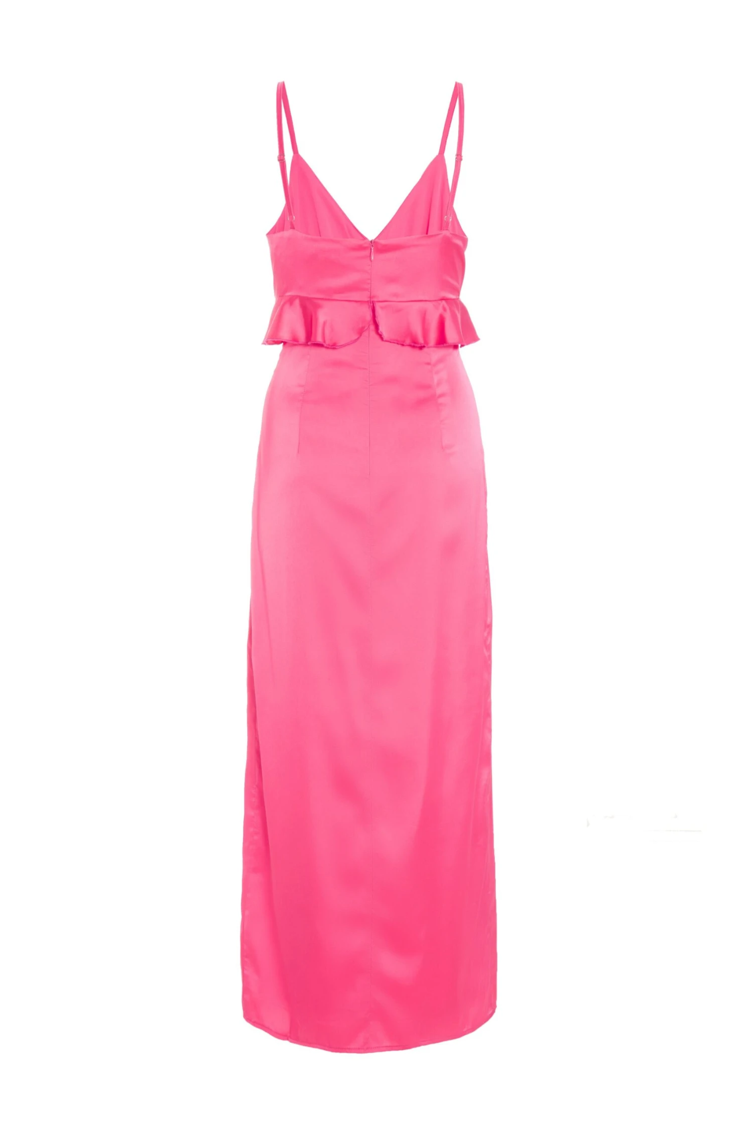 Pink Satin Frill Slip Midi Dress 5 Pink Satin Frill Slip Midi Dress - Image 5