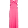 Pink Satin Frill Slip Midi Dress